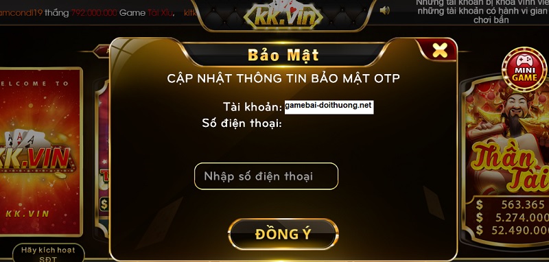 Tiến hành bảo mật tài khoản khi tham gia cổng game KKvin