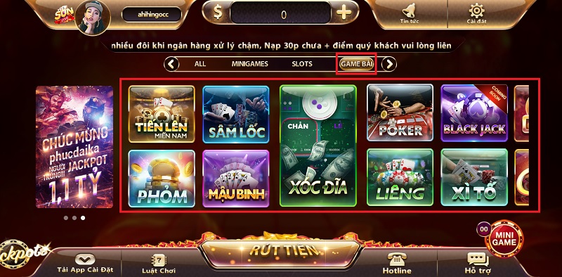 Các sản phẩm game của Sunvin - Sảnh game chuyên đánh bài tại Sunvin