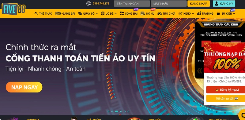 Nhà cái uy tín Five88 thu hút được người chơi nhờ giao dịch nhanh chóng