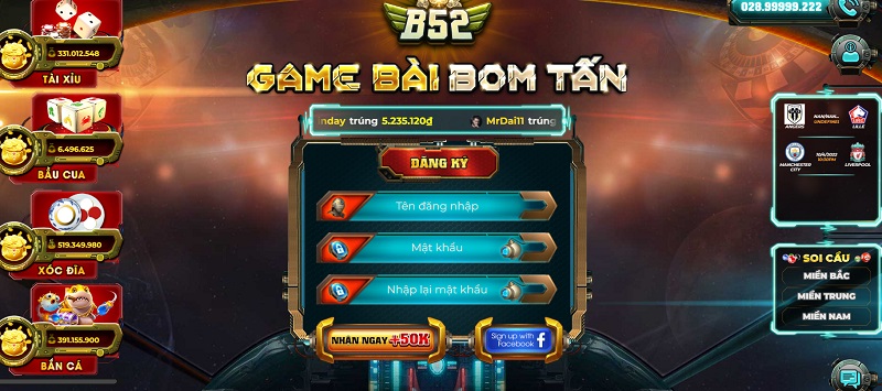 Đăng ký thành công B52 Club - Nhận liền tay quà tặng 50.000 VNĐ