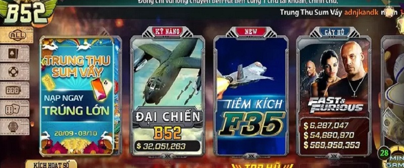 Các sản phẩm game quay hũ đổi thưởng B52 Club chất lượng