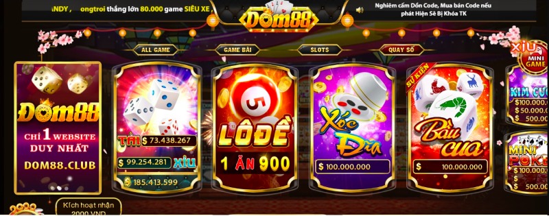 Dom88 sở hữu đa dạng các tựa game quay số 
