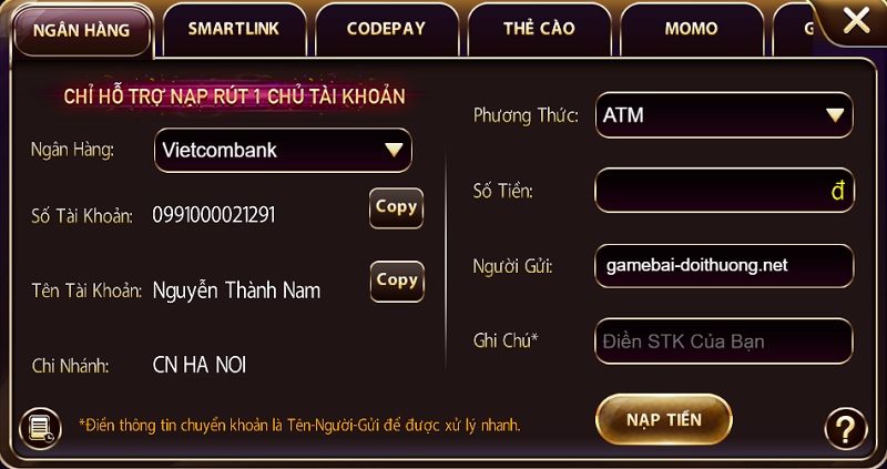 Hướng dẫn nạp rút Nhatvip - Có thể nạp tiền qua ngân hàng bằng 3 cách ATM, online và tại quầy