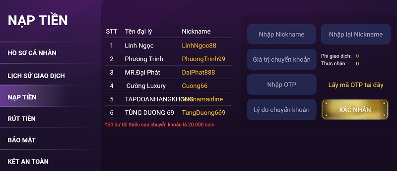 Hướng dẫn nạp tiền vào cổng game bài online OK88
