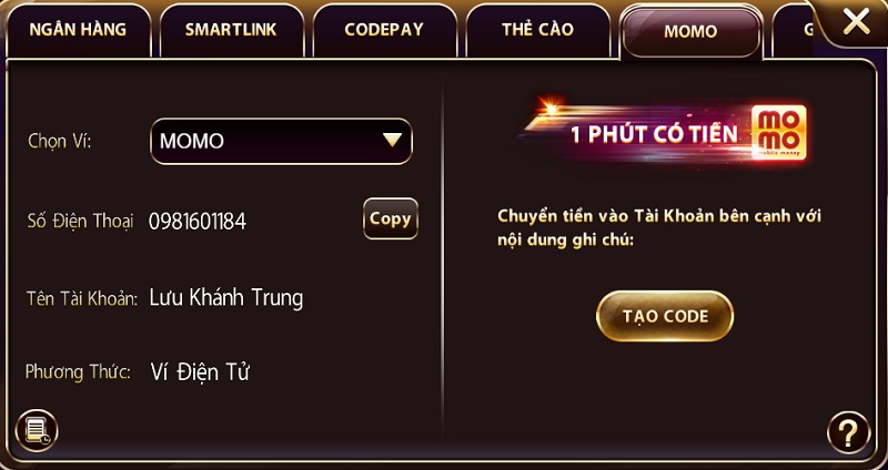 Nạp tiền Momo nhanh chóng chỉ trong 1 phút