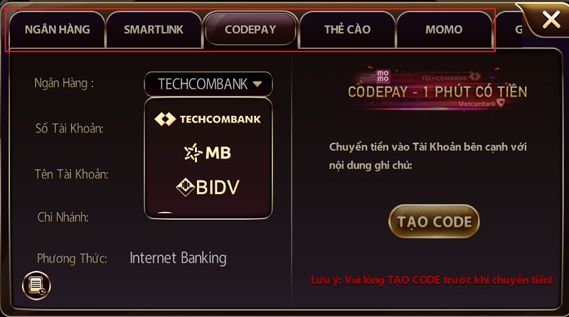 Hướng dẫn nạp rút Sunvin - Tổng hợp các phương thức nạp tiền tại cổng game bài Sunvin