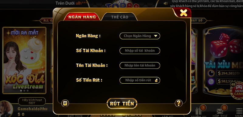 Top88 chỉ bao gồm 2 hình thức rút tiền chính