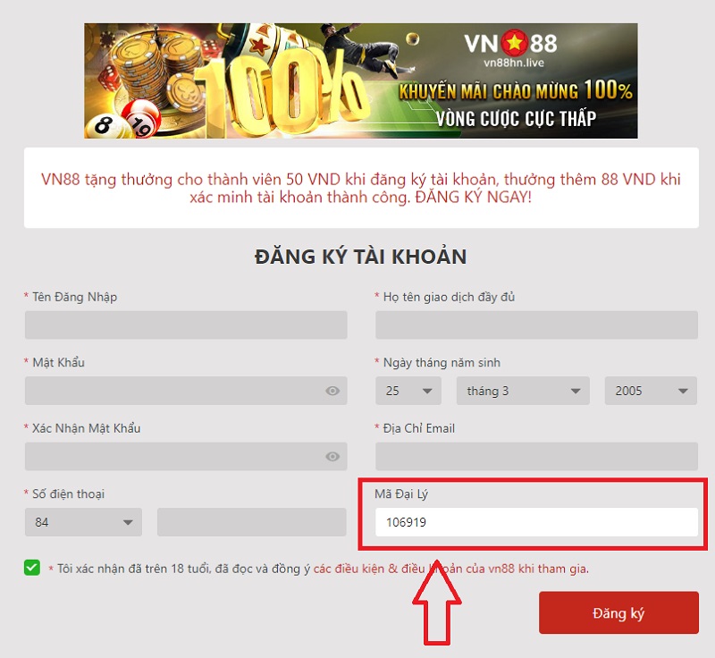 Đăng ký tài khoản VN88 nhận thưởng tân cược thủ