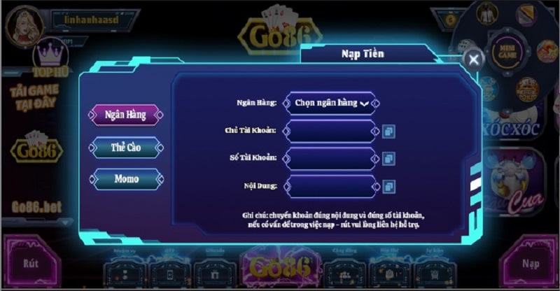 Nạp tiền Go86 nhanh chóng