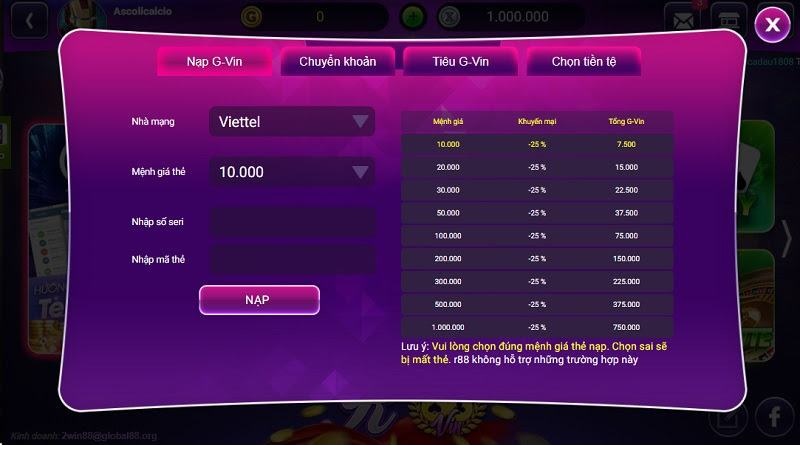 Nạp tiền R88 Club nhanh chóng