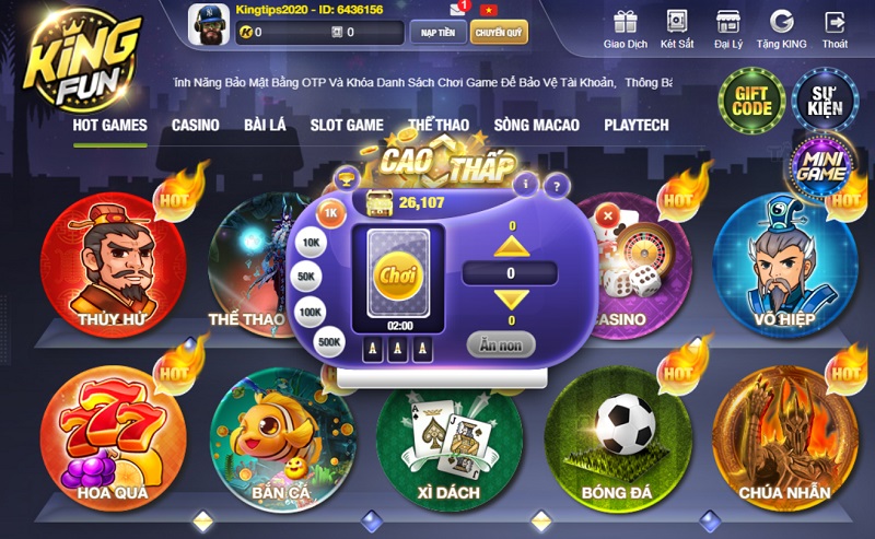 Hướng dẫn chi tiết cách chơi minigame Cao Thấp Kingfun 