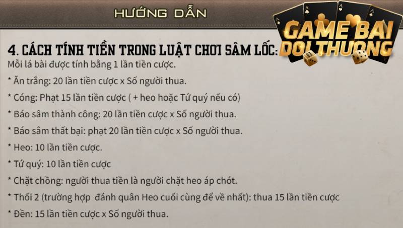 Hướng dẫn cách tính điểm tựa game bài Sâm lốc B52