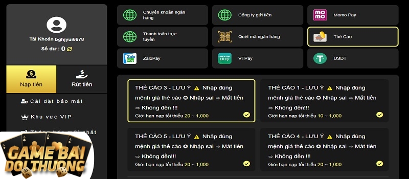 Hướng dẫn người chơi nạp tiền vào tài khoản King88