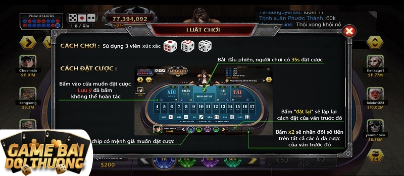 Những kèo cược Sicbo Tài Xỉu Phượng Hoàng B52 Club phổ biến