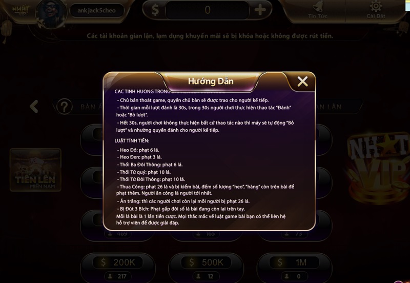 Mức phạt rõ ràng cho người bị thối bài Tiến lên