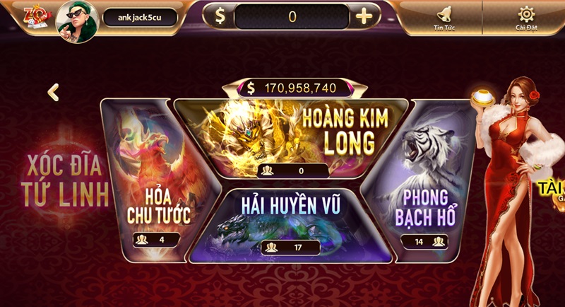 4 bàn chơi cho người chơi lựa chọn